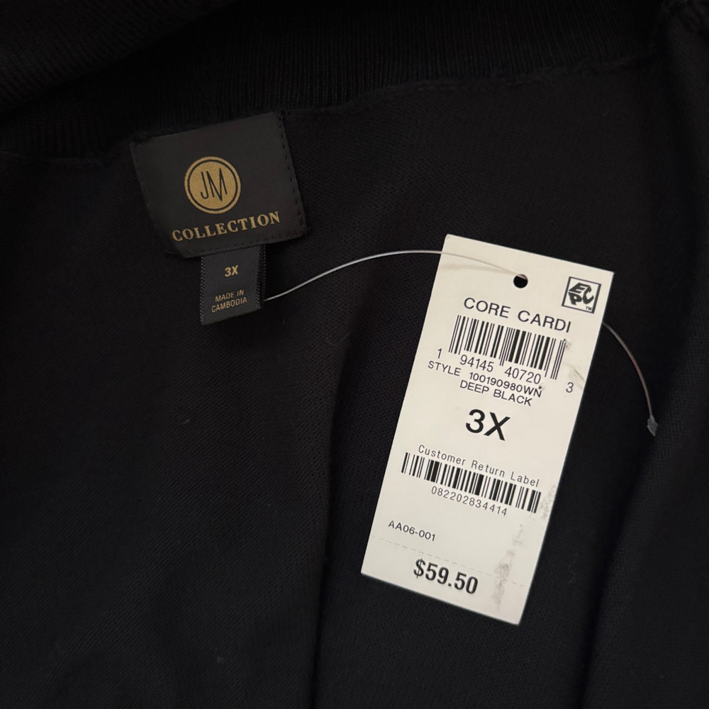 JM Collection Plus Size 3X Black Plus Size Open-Front Cardigan Sweater NWT - Picture 4 of 4